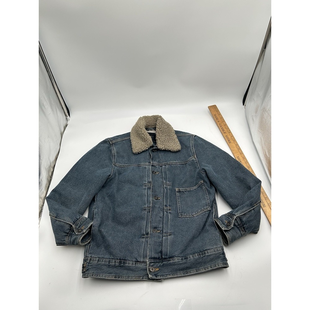 Fleece Lined  Denim Jean Jacket Removable Sherpa Collar Zara Large Mens